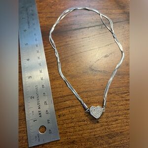 OS | Magnetic Rhinestone Heart Necklace with Triple Strand Chain, incl. Gift Bag